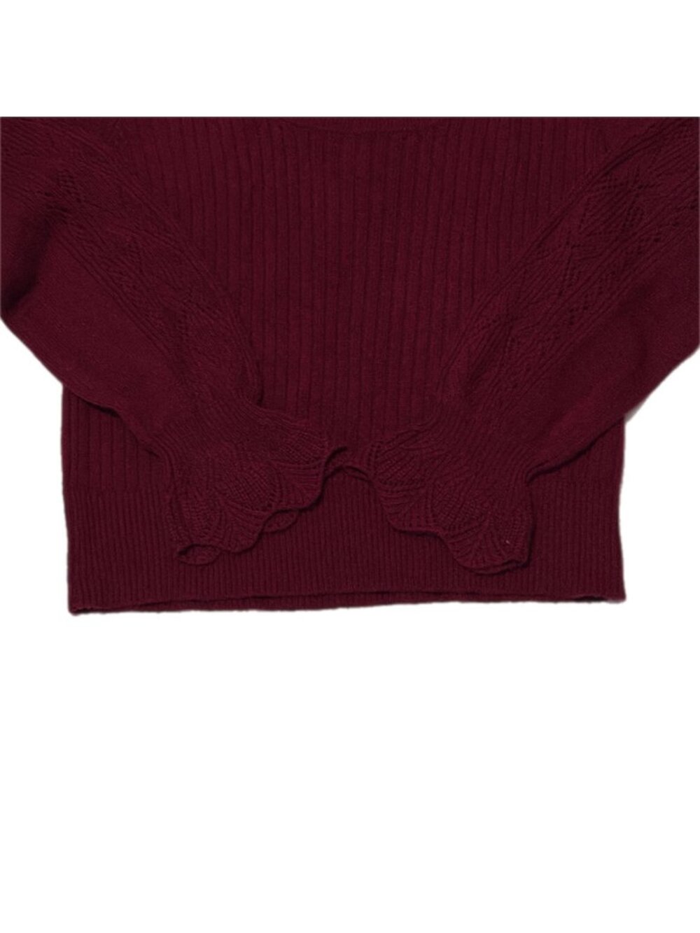 Sundance Sweater Womens M Burgundy Crop Lace Flounce Cuff Cottage Artsy Boho - Picture 13 of 16
